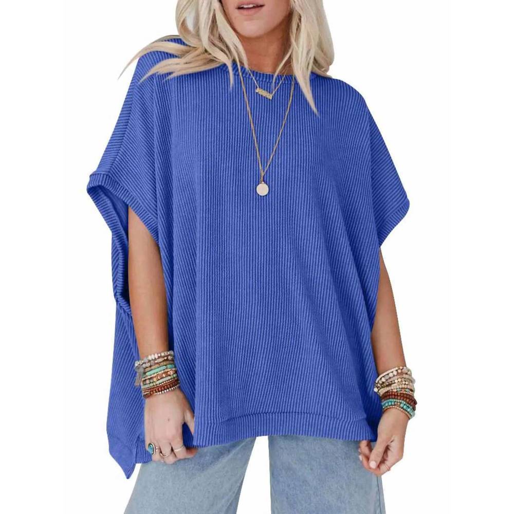 NEW WHOLESALESIR brynn striped knitted loose round neck bat sleeve top in blue